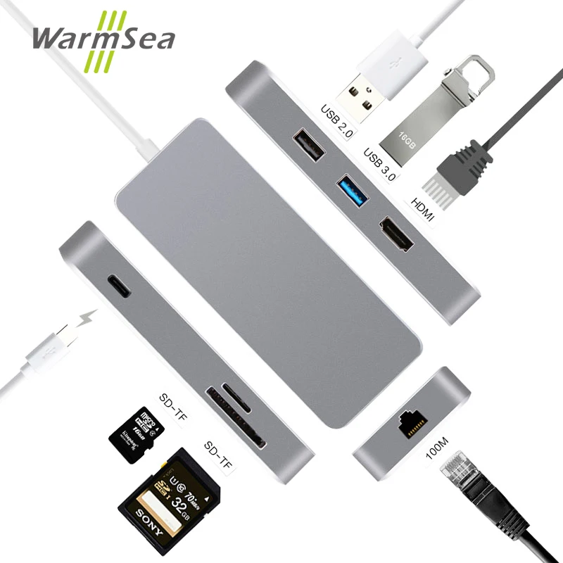 

USB Type C HUB Thunderbolt 3 Adapter support for Samsung s8/s9 note8 USB-C HUB to HDMI Rj45 100M with PD SD Reader slot HUB 3.0