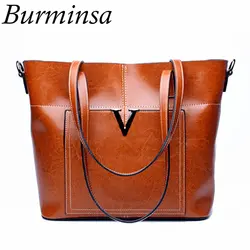 Burminsa дамы Сумки из кожи большой женский Tote Сумки Retro Shopper Для женщин Курьерские сумки Офисные женские туфли чехол сумки на плечо