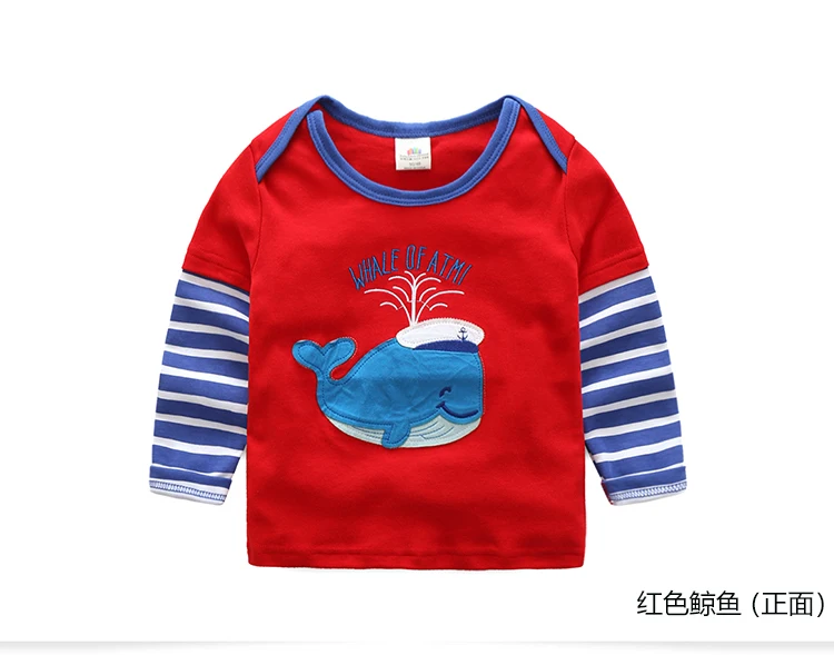 2018 Spring Autumn For 2-8 9 10 Years Children Cotton Striped Color Patchwork Cartoon Animal Baby Kids Boys Long Sleeve T-Shirts (33)