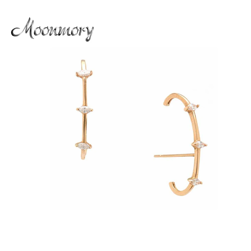 Moonmory дизайн Alani золотые серьги манжеты Настоящее серебро 925 пробы Серьги с прозрачным CZ для европейских женщин Brinco