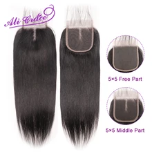 Ali Grace 5x5, перуанские прямые человеческие волосы, закрывающие волосы для детей, средняя и свободная часть, швейцарское кружево, натуральный цвет