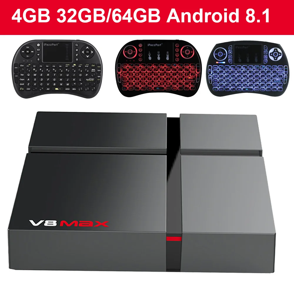 

Wechip V8 MAX Android 8.1 TV Box 4GB 32GB 4GB 64GB Amlogic S905X2 2.4G+5G WiFi Bluetooth USB3.0 4K 100Mbps Ethernet Set Top Box