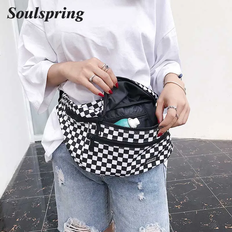 

Hot sale Waist Bag Women Men Unisex Leg Bag Lattice Checkerboard Fanny Pack Female Shoulder Belt Bag Cellphone Bag Big Promotion