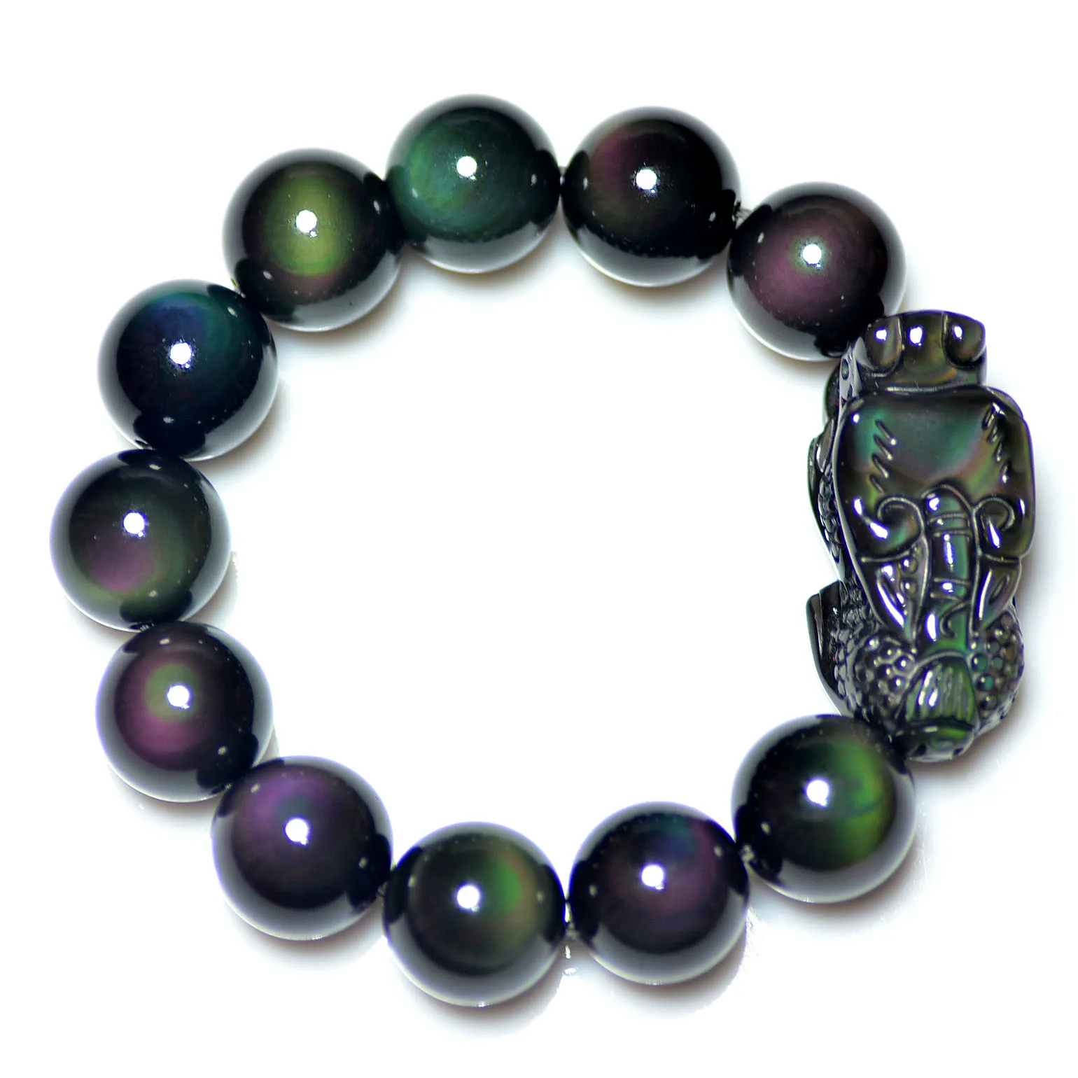 

Natural obsidian double pi xiu bracelet green male Women lucky crystal accessories