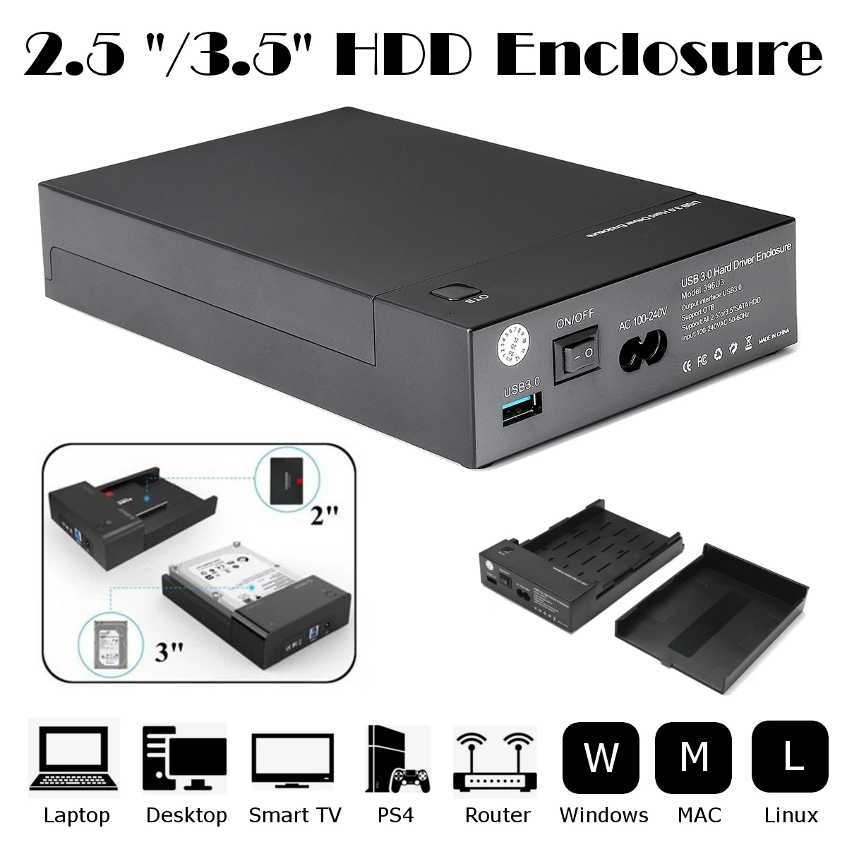 External Hard Disk Drive Enclosure Case 2.5/3.5 inch HDD Case USB 3.0 to SATA HDD Hard Disk Drive Enclosure External Box Case External Hard Disk Drive Enclosure Case 2.5/3.5 inch HDD Case USB 3.0 to SATA HDD Hard Disk Drive Enclosure External Box Case