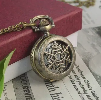 

antique Retail Vintage Bronze Small Flower umbrella star snow kids women Pocket Watch Necklace mini long chain lady clock