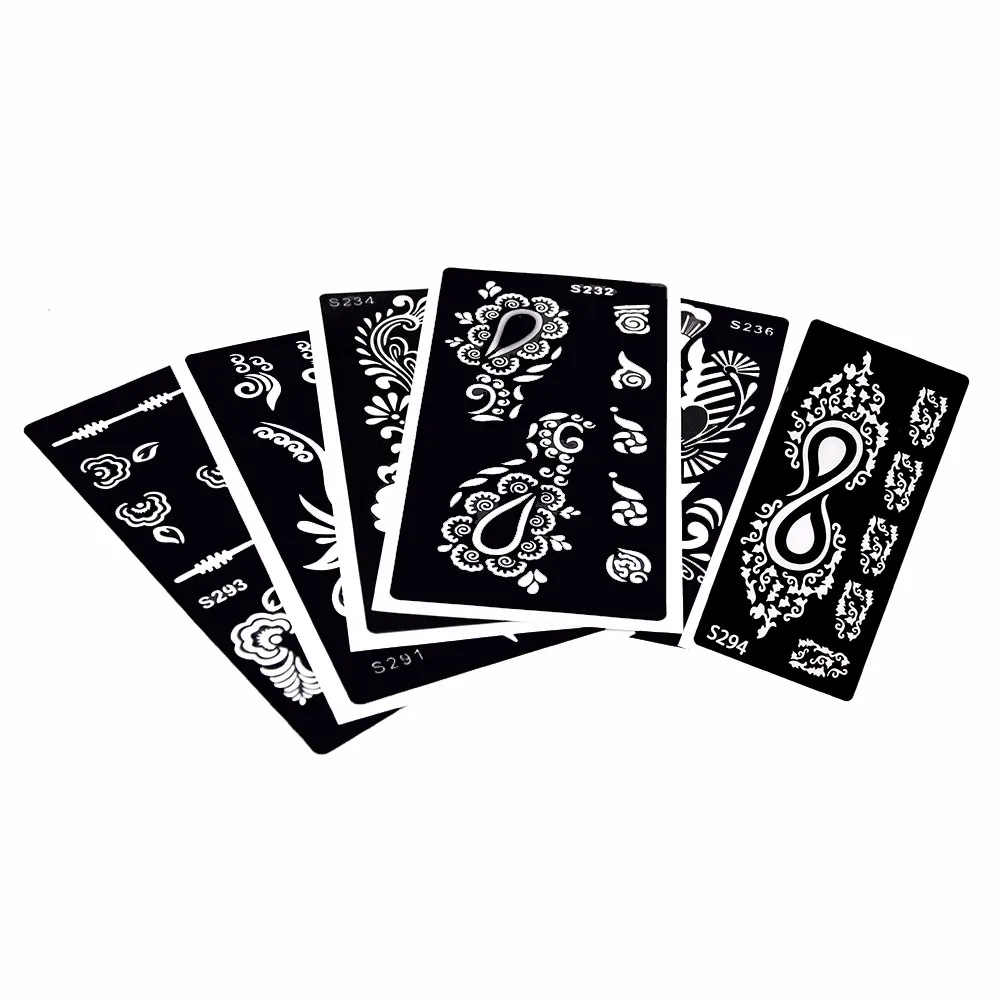 6 Pieces Indian Henna Tattoo Stencil Hollow Black Drawing Women Body Art Ink Infinity Flower Wave Classic Tattoo Stencil S200#06 (6)