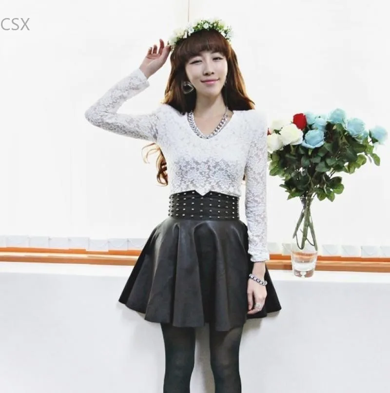 Юбка женская плиссированная из искусственной кожи с высокой талией 61|skirt knit|skirt