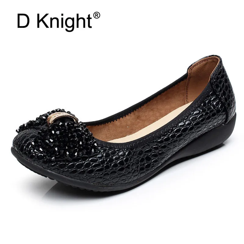 2018 Wedges Women's Shoes Crystal Patent Leather Soft Women Pumps String Beads Bow Slip On Casual Black Blue Shoes Large Size 42 (9)