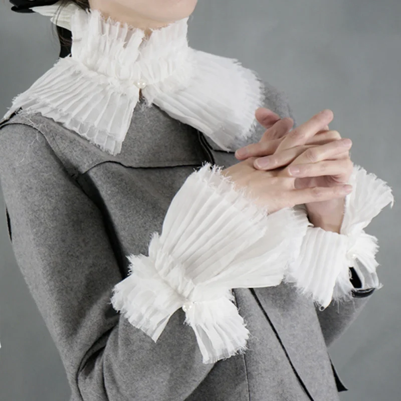 Billige Mode Romantische Perle Dekorative Gefälschte Kragen manschetten Abteilung Falsche temperament Chiffon Crest Kragen Spitze organist