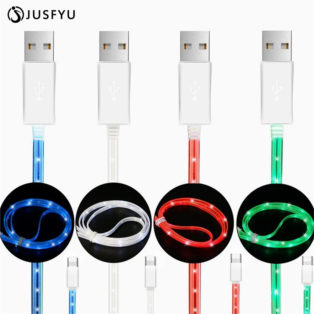 

LED Luminous Tube Micro USB Charging Cable 1M Cable for Android Mobile Phone Data Sync Charger Cable For Samsung Xiaomi iPhone