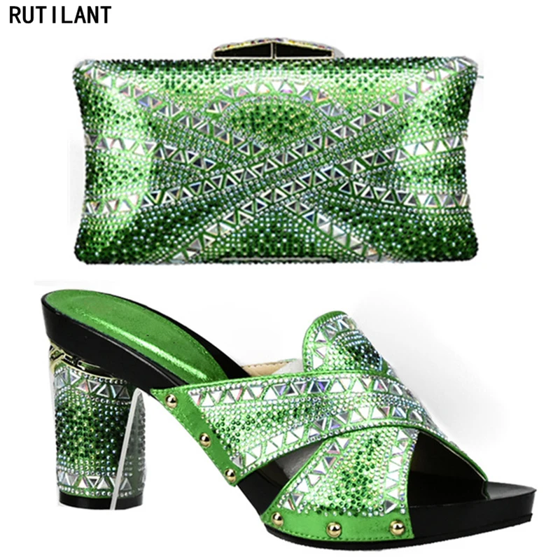

New Arrival Green Color Italian Shoes with Matching Bags Shoes and Bag Set African Sets 2018 Shoe and Bag Set for Party In Women