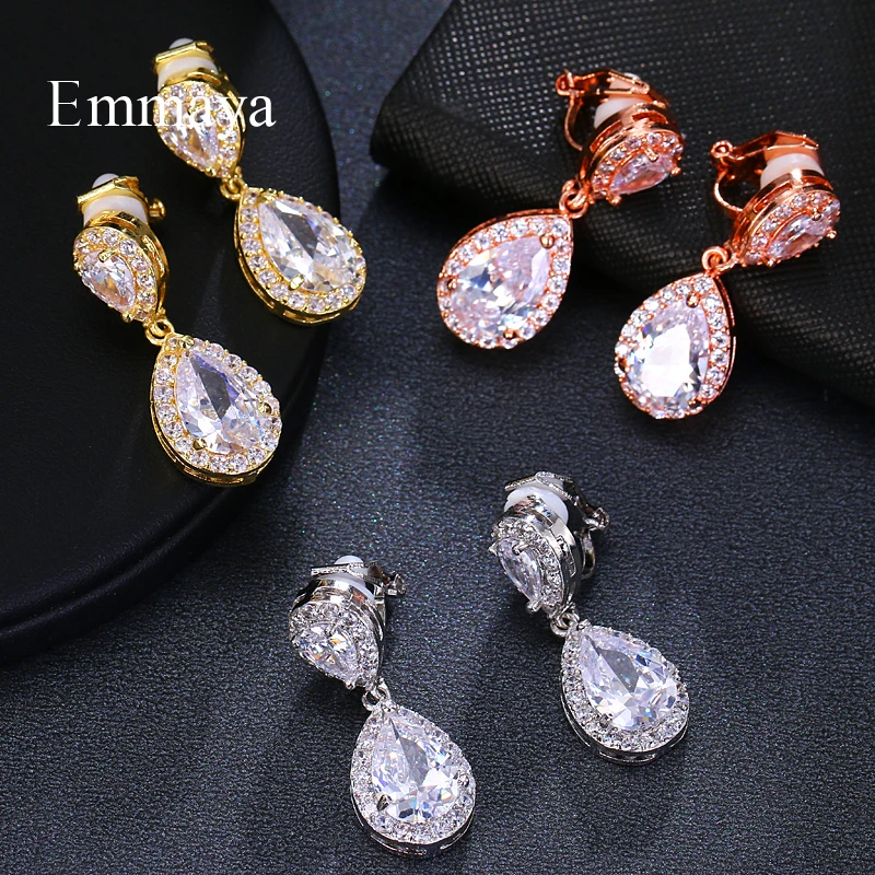 Emmaya Fashion Jewllery Drop Zircon Clip Earrings Without Piercing Puncture Earrings For Women Wedding Jewelry ear clip earrings clip earrings ear clip