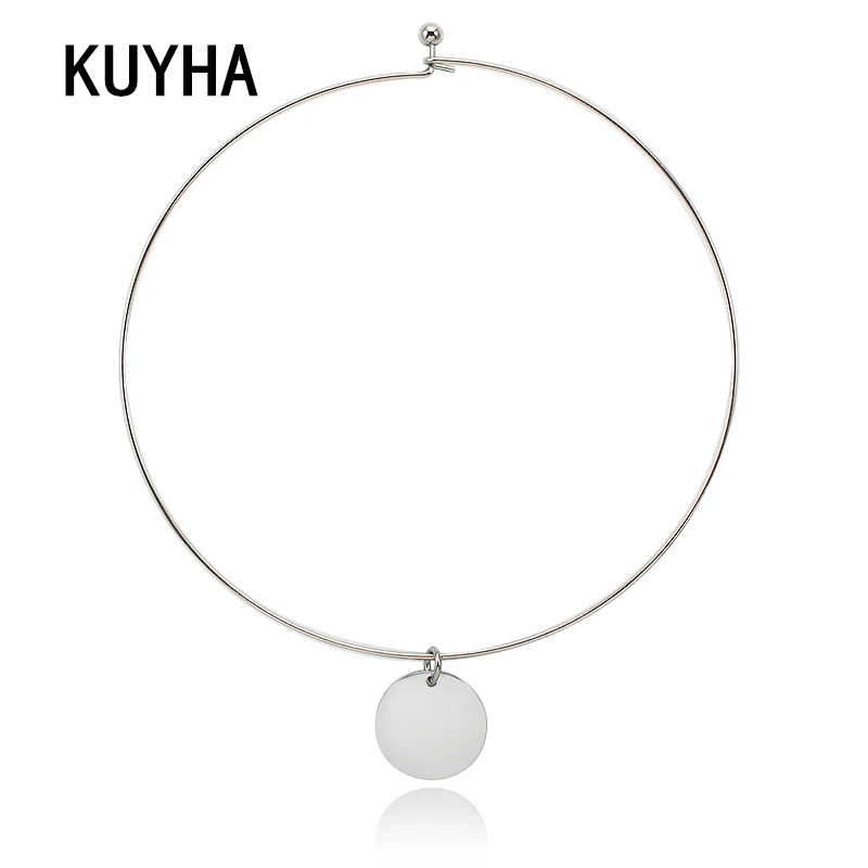 

Round Charm Necklace Circle Pendants Chain Mirror Polish 316L Stainless Steel Jewelry Lovers Valentine's Day Gifts