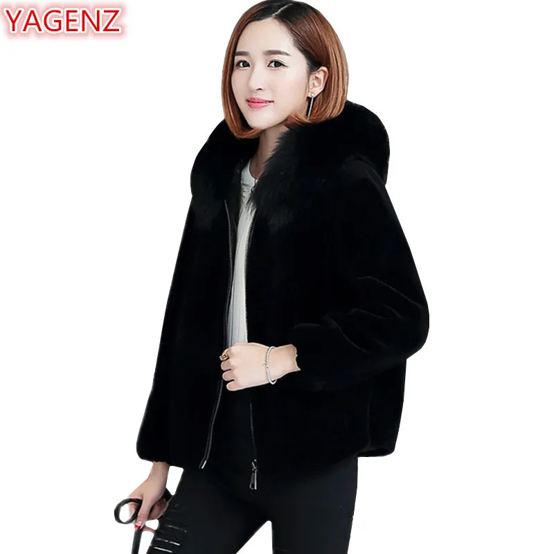 

YAGENZ Imitation Fox Fur Coat Women Clothes Short Tops Winter Jacket Women Warm Hooded Fashion Young women Faux fur Jacket 799