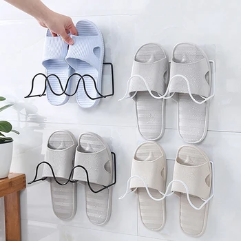 

Household Double Wrought Iron Bathroom Shelf Bathroom Wall Mounted Shoe Storage Bracket Slippers Home Decoration