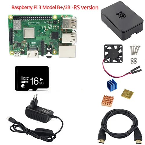 7 шт Набор Combo Raspberry Pi 3 Model B+/3B материнская плата, 16GB MicroSD карты и 5V 2.5A адаптер переменного тока, радиаторы, черный чехол& HDMI кабель - Комплект: Комплект 3