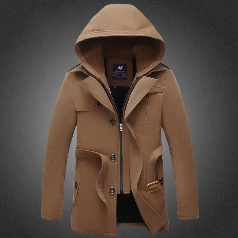 2016 New Arrival Mens Solid Overcoat Hooded Trench Coat Men Winter