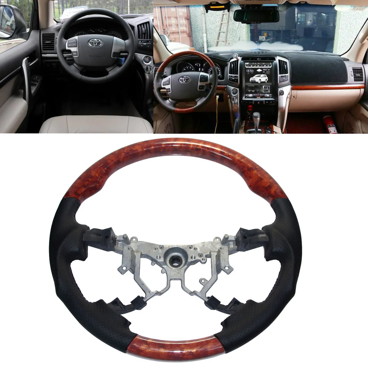Кожаный деревянный спортивный руль для Toyota Land Cruiser FJ200 LC200 202 Sequoia Tundra 2014 2018 Hiace 2008