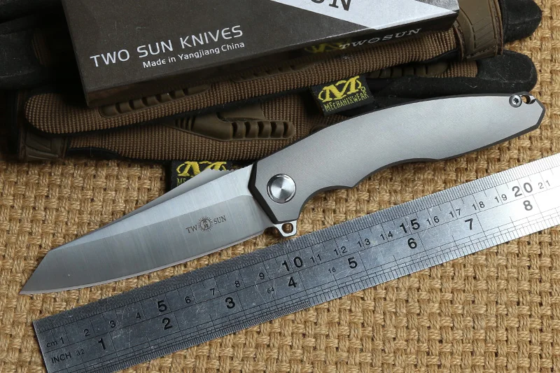 Дешево Два солнца TS27 D2 Flipper мяч brearing складной нож titanium лагерем охота карманные ножи Открытый выживания EDC инструмент