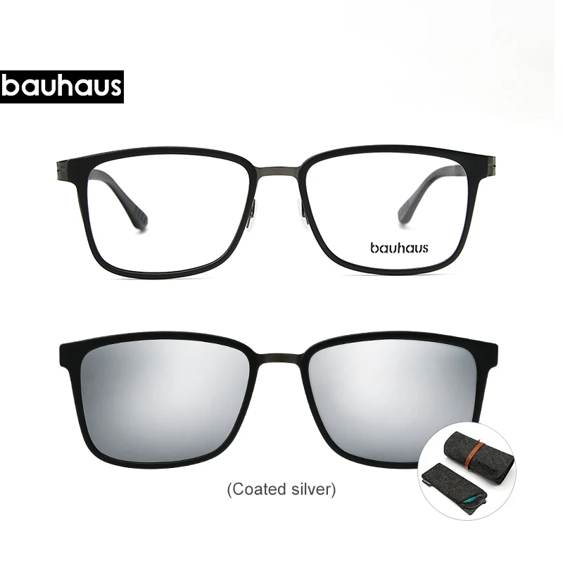 Bauhaus 3в1 оправа с сердечником памяти внутри, поляризованные Магнитные очки с зажимом, очки с зажимом, очки для близорукости, очки для ночного видения - Цвет оправы: Frame-Coated silver