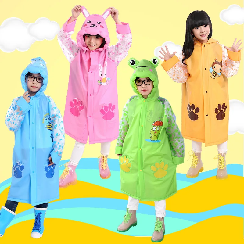 

Cute Cartoon Animal Children Raincoat PVC Waterproof Windproof Poncho for Kids Inflatable Hat Rainwear Outdoor Touring Rain Coat