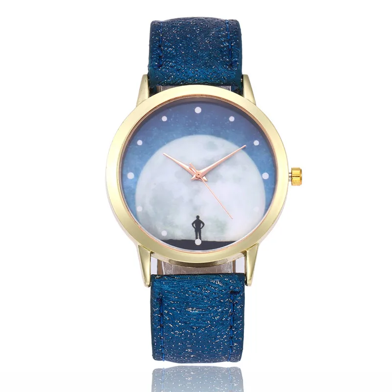 FUNIQUE 2018 Women Watches White Moon Print Leather Small Round Dial Quartz Hours Reloj Mujer Bracelet For Wrist Watch | Наручные часы