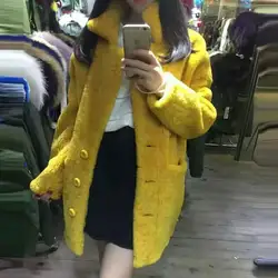 Новое поступление Утепленные длинные зимние длинные стиль овчины куртка женская желтая шерстяное пальто Бесплатная доставка