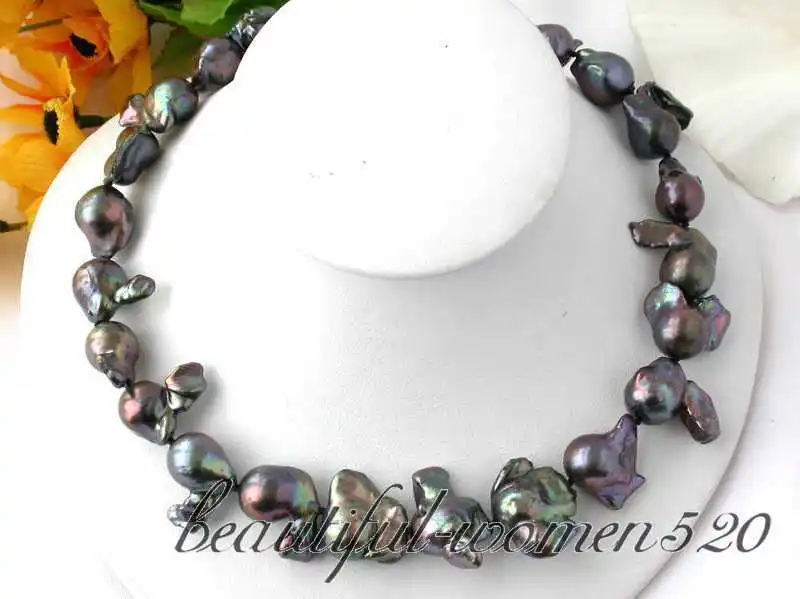 

Z2469 17" 25mm black baroque keshi reborn pearl necklace