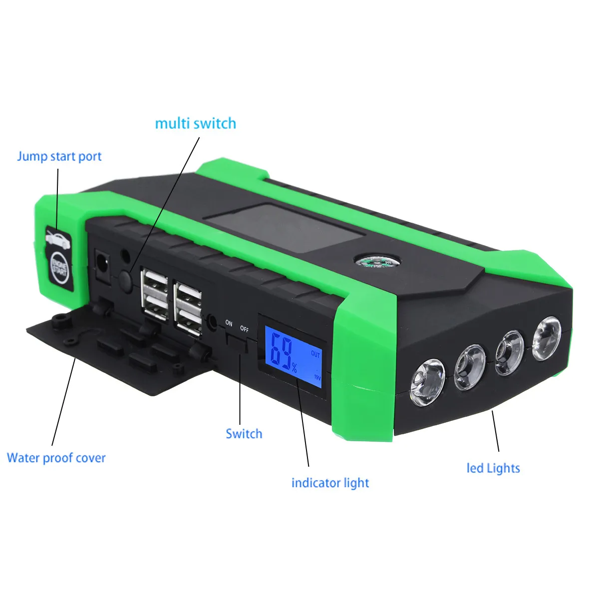 Car Jump Starter 89800mAh 12V 4USB Portable Car Battery Booster Charger Booster Power Bank Starting Device Car Starter 600A