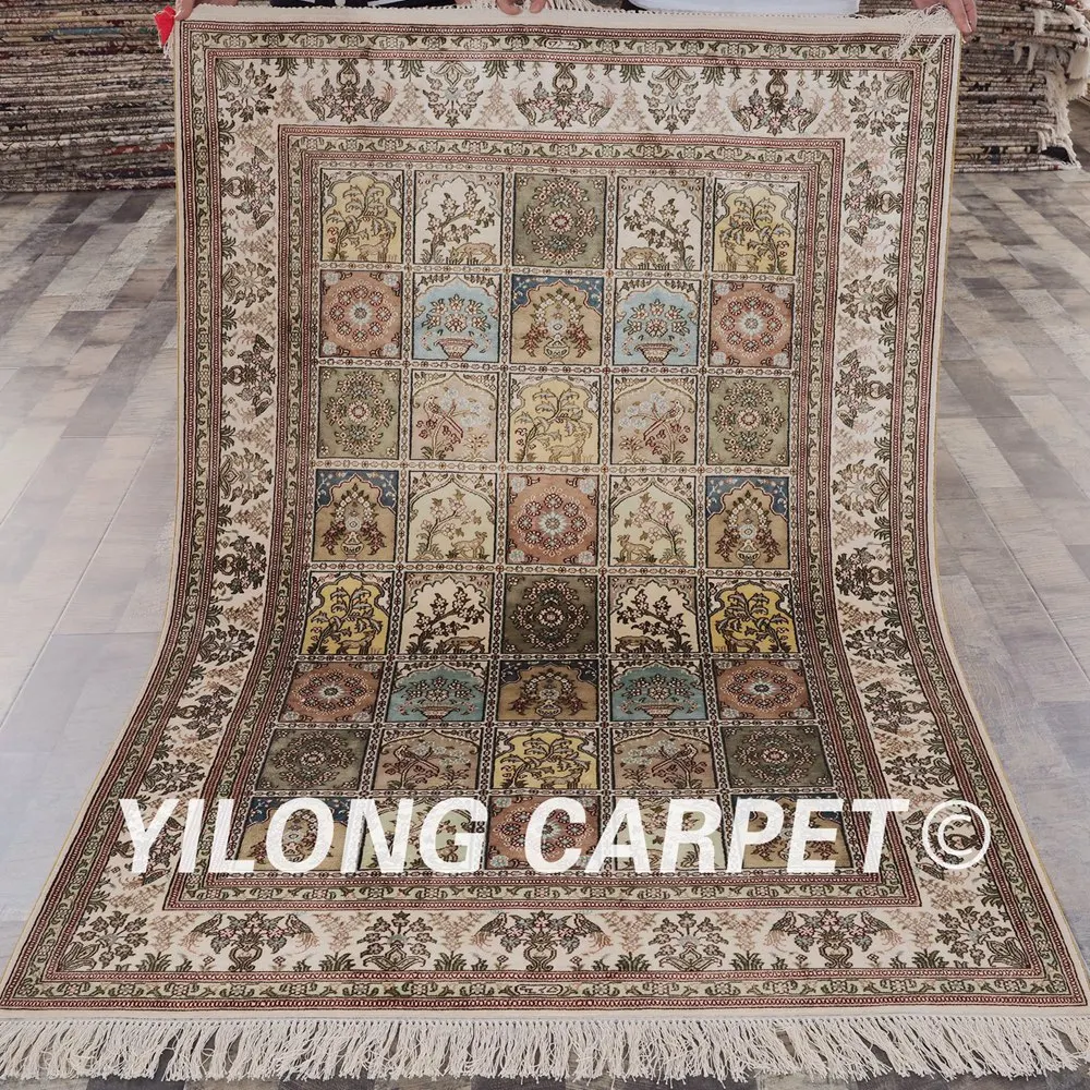YILONG 4 'x 6 'isfahan ковер из шелка всесезонный ручной работы утонченный с узелками