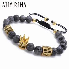 New design Trendy Imperial Crown&hexagon Charms Bracelets Men Natural Stone Light Beads For Women Men Braiding Macrame Bracelets