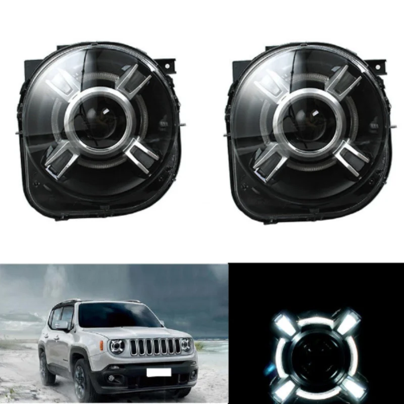 

1 Pair HID Projector Xenon H4 LED Headlights Assembly For Jeep Renegade 2015~2017 Bi-Xenon Daymaker Headlamp Lens With White DRL