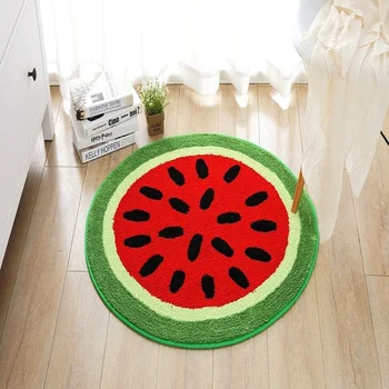 

3D Watermelon Fruit Round Rugs Home Non-slip Durable Carpet Rug Bedroom Carpets for Living Room Doormat Hall Floor Mats Alfombra