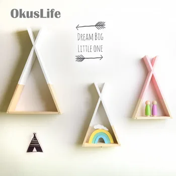 

Wood DIY Colorful Geometrical Wall Mounted Shelf Wall Hanging Home Decoration Storage Frame Living Room Bedroom Small Furniture