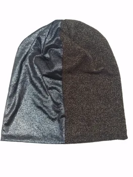 

B178268 fashion spring shimmer kniting and polyester patchwork women beanie hat