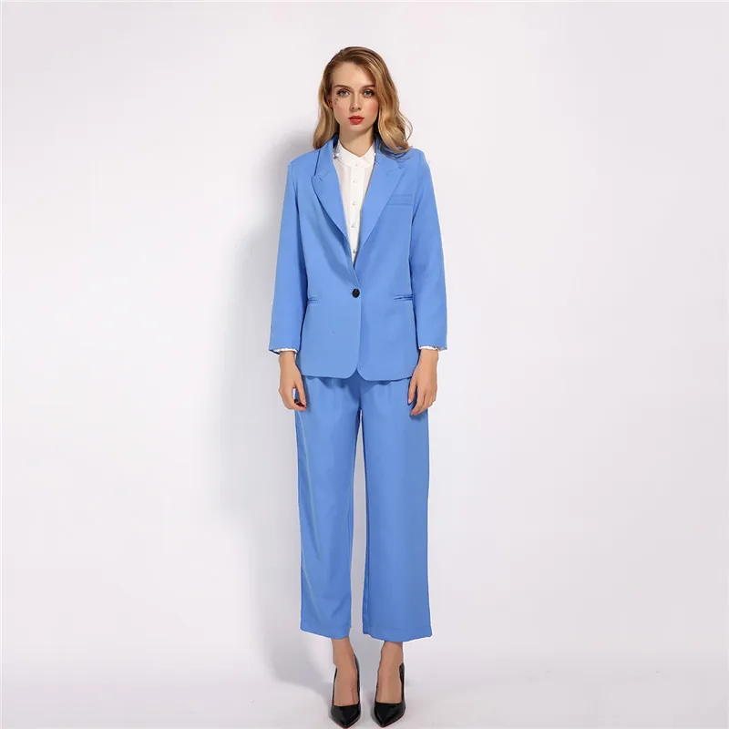 GCAROL новые женские комплекты из 2 предметов элегантный OL костюм и брюки с высокой талией плиссированные брюки весенние летние синие наряды