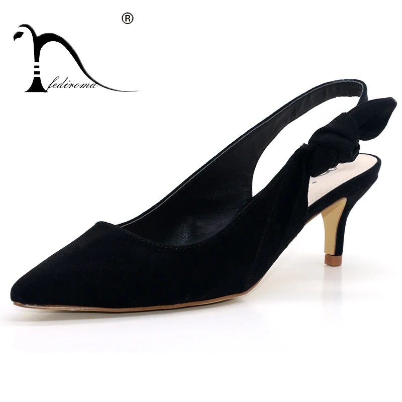 FEDIROMA/пикантные женские лодочки с бантиком-бабочкой высокий каблук s модельные туфли для Для женщин Весна Замша Высокая обувь на каблуке для дам, 6 см; мягкая; на высоком каблуке - Цвет: Black