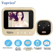 Topvico Видео дверной зритель обнаружения движения электронный дверной видео звонок кольцо дверной Звонок камера видео-глаз безопасности авто фото Li-battery