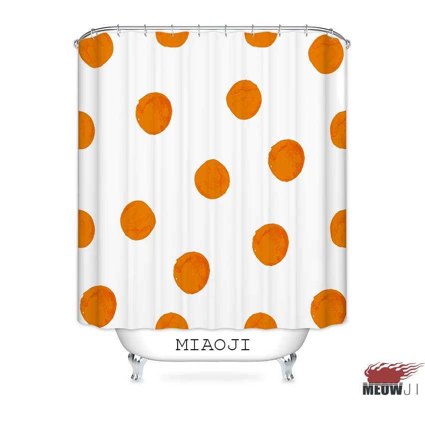 [MIAOJI] &ltTrendy Geometric Pattern&gt Warm Orange Passion Bathroom Decor Custom Fabric Shower Curtain Various Sizes Free Shipping | Дом и
