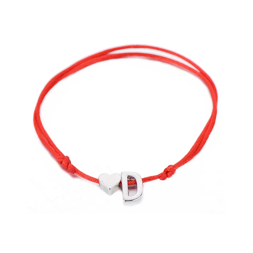 IYOE Gold Silver Color Tiny Heart Initials Name Letter Bracelet For Women Men Kids Hand Braided Red Rope Bracelets Couple Gifts