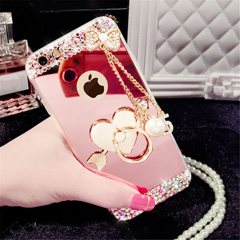 Для Huawei P10 P20 Lite Plus Mate 10 Pro selfie P smart Crystal Rhinestone зеркало в форме банта задняя крышка