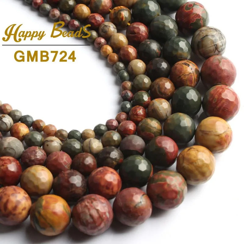 

Natural Faceted Colorful Picasso Jaspers Round Loose Stone Beads For Jewelry Making DIY Bracelets 15''Strand 4/6/8/10/12mm