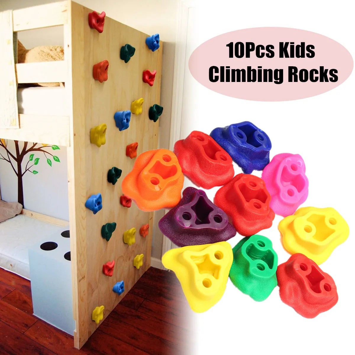 

10Pcs Kids Climbing Rocks Plastic Textured Wall Stones Assorted Kit Random Bolt Climbing Accessories