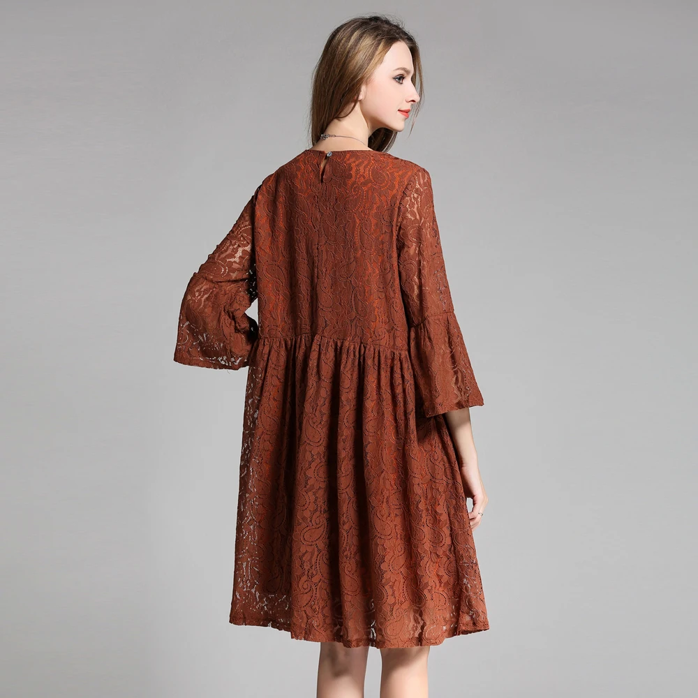 Женское кружевное платье с круглым вырезом рукавом 3/4|womens clothing|lace dressdress oversize |