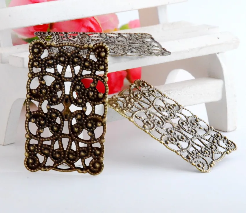 

MIAOCHI 50 Antique Bronze Filigree Rectangle Wraps Connectors Metal Crafts Gift Decoration DIY Findings 5x3cm J3101