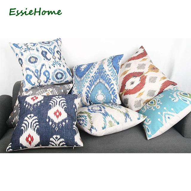 Us 9 88 Essie Home High End Hand Print P Ikat Pattern Pillow Case Cushion Cover For Sofa Vintage Look Decoration Throw In From