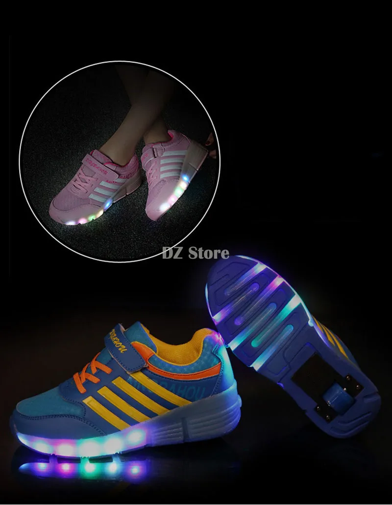 Kids Shoes with LED Lights Children Roller Skate Sneakers with Wheels glowing Led Light Up for Boys Girls Zapatillas Con Ruedas 22 HTB1j9GOX2jsK1Rjy1Xaq6zispXaY