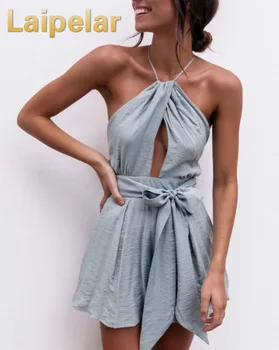 

Women Bandage Casual Playsuit Cut Out Sexy Bodysuit Women Shorts Boho Jumpsuit Sash Tie Summer Style Halter Summer Beach Romper