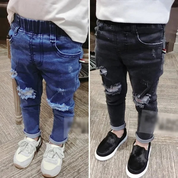 

2019 Spring Kids Jeans Boys Girls Fashion Holes Jeans Children Jeans for Boys Casual Denim Pants 2-7Y Toddler High Quality Cloth